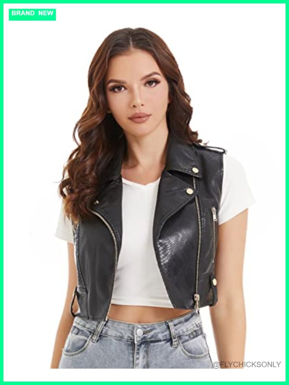 Women's Sleeveless Faux Leather Motorcycle Biker Vest Short Slim Moto Waistcoat
